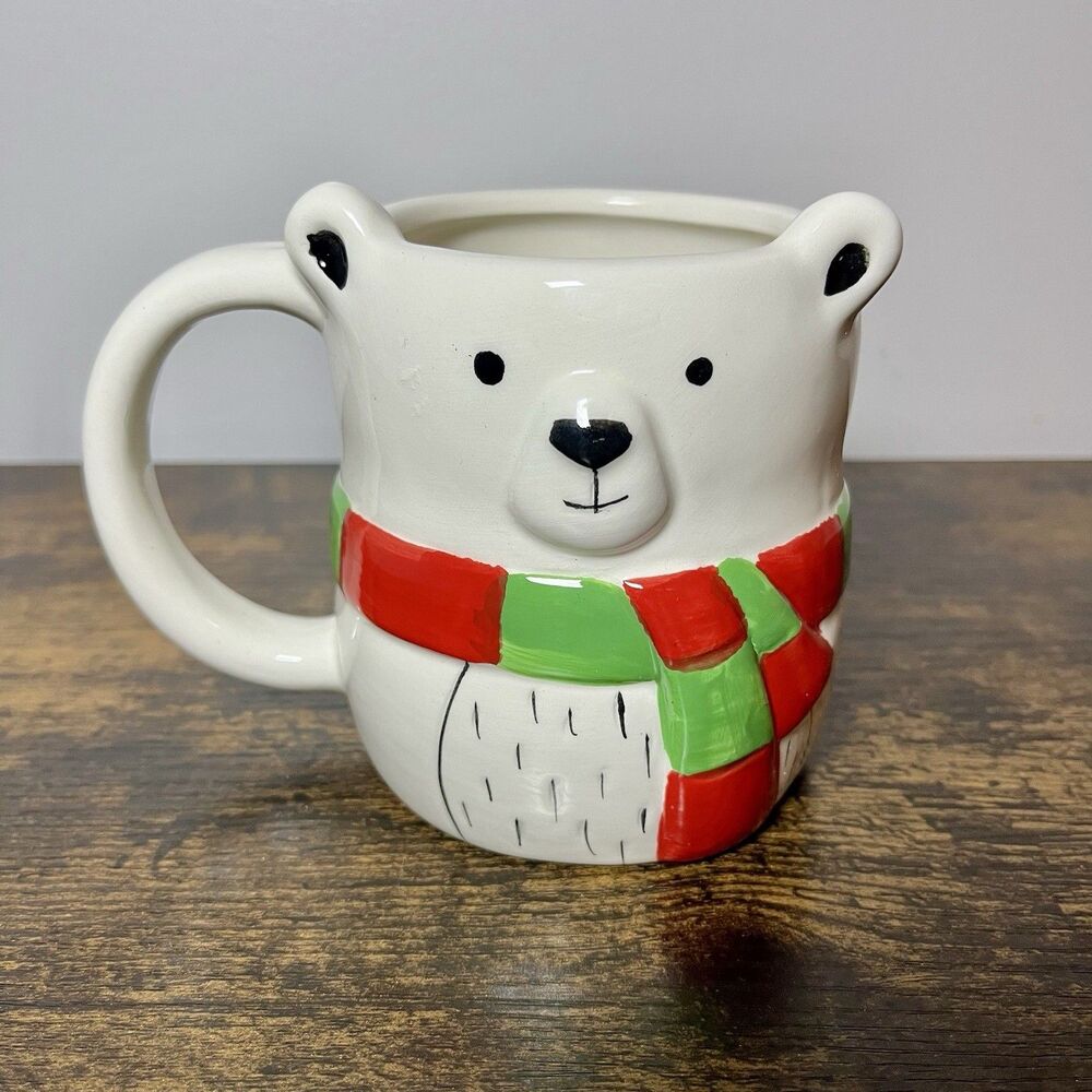 Harry & David Polar Bear Mug Winter Holiday Christmas Coffee Cup White Ceramic